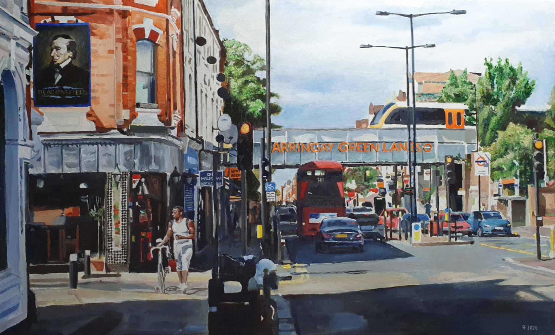 Harringay Green Lanes, 2.34 pm' oil on canvas 60cm x 1m